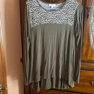 Umgee Olive and White Leopard Long Sleeve Top